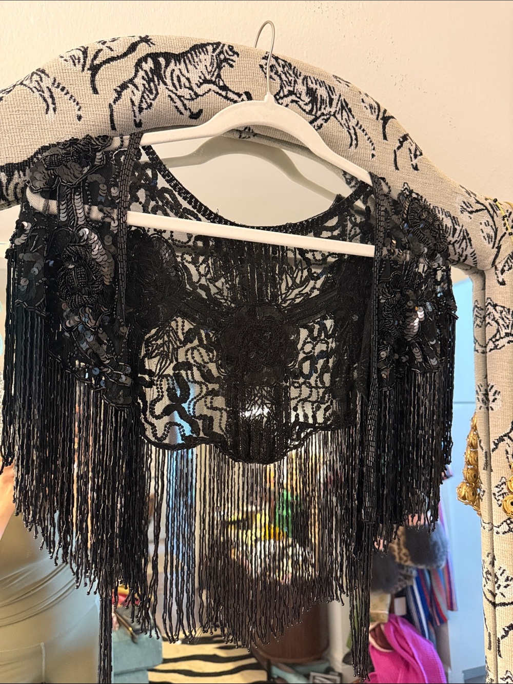 Beaded Black Fringe Shrug Camisole